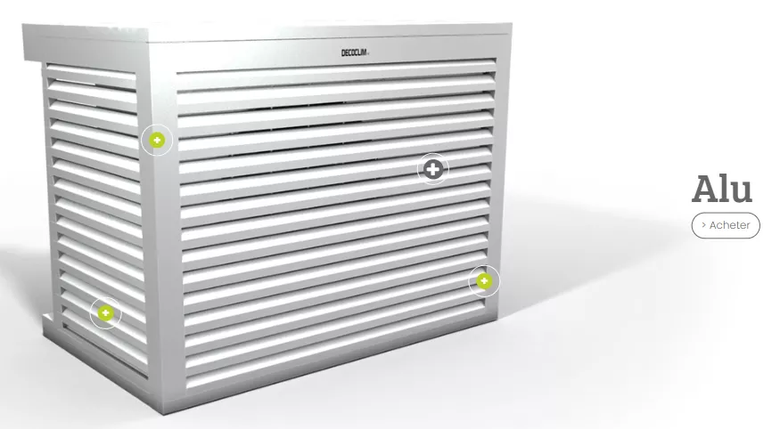 DECOCLIM – ALU – 5 tailles au choix protège et rend discret les climatiseur et pompe a chaleur, pour sol , mur et terrasse